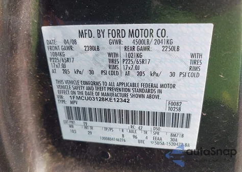 2008 Ford Escape Xlt из США, поврежденный, VIN 1FMCU03128KE12342